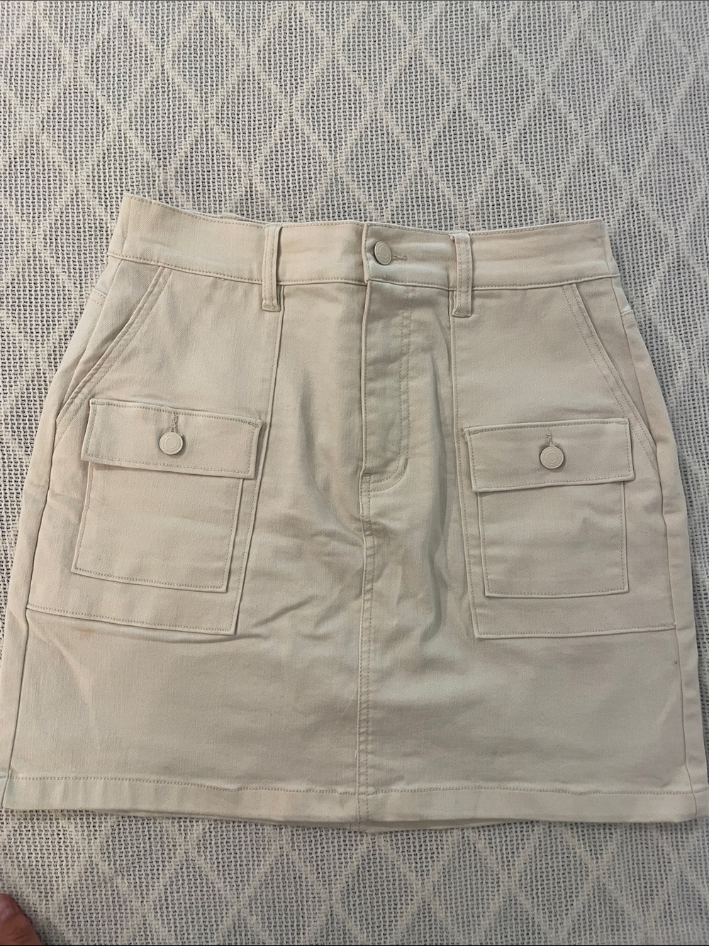 Boston Proper Neutral Cream Utility Mini Skirt with Front Patch Pockets